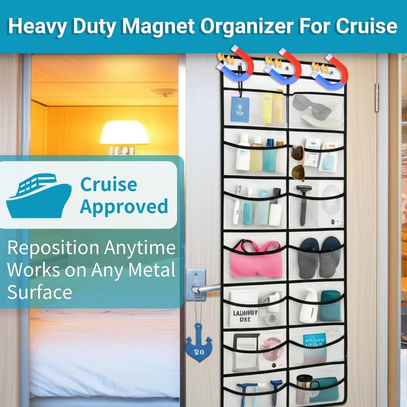 ANNISITE Magnetic Cruise Organizer, 14 Large Durable Pockets Over The Door Organizer For Cruise Ships, Magnetic & Hanging Cruise Organizer, Cruise Essentials 2026 （ 67" x 21.6"） - Image 2